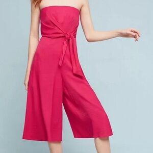 10. Anthropologie Maeve Pink Tie Waist Strapless Jumpsuit